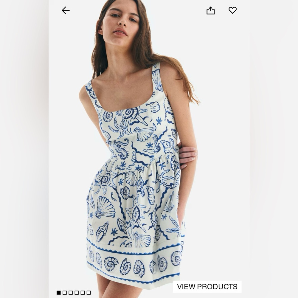 NWT H&M Seashell Dress With Flared Skirt, Size S